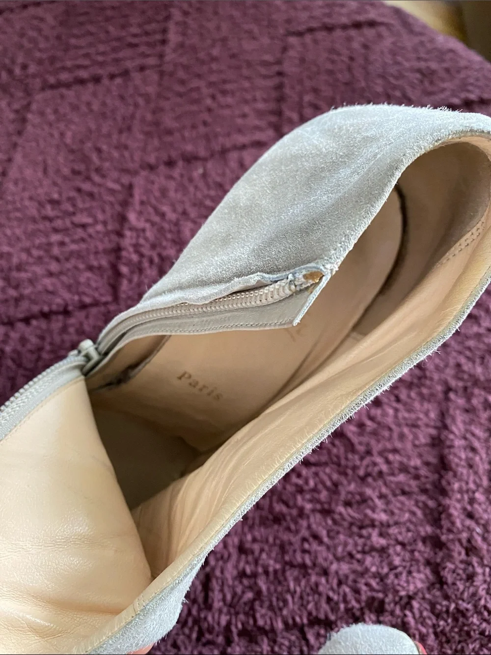 Light Gray Suede Wedge Ankle Boots with Side Zip